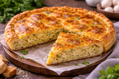 Сырно-луковый пирог: простое тесто на маргарине &mdash; получается сытный и вкусный